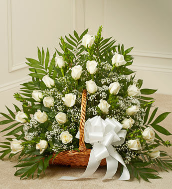 Delicate White Roses Basket