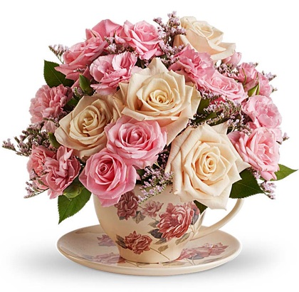 Teleflora's Victorian Flowers in Teacup - Deluxe