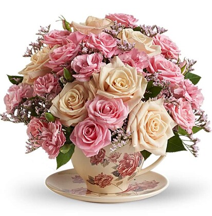 Teleflora's Victorian Flowers in Teacup - Premium