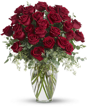 30 Long Stemmed Red Roses Vase