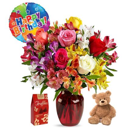 Rainbow Birthday Flower Arrangement - Deluxe