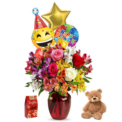Rainbow Birthday Flower Arrangement - Premium