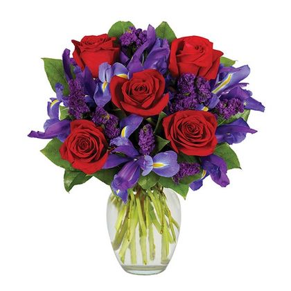 Sugar Rush Red Roses and Irises - Deluxe