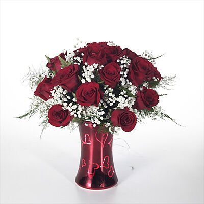 Sweet Kisses Light up Vase of Red Roses