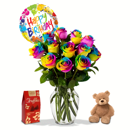 Happy Birthday Rainbow Roses - Package B