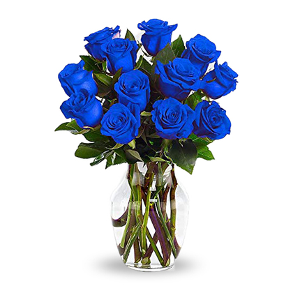 Happy Birthday Blue Roses Vase Arrangement