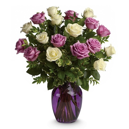 Absolute Charisma of White and Lavender Roses - Deluxe