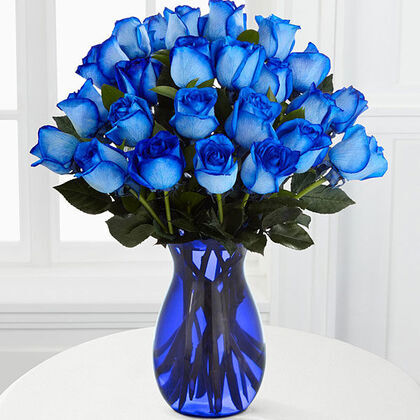 Blue Moon Roses in Vase - Deluxe