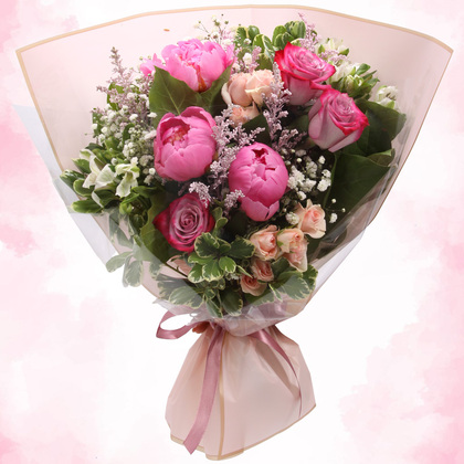 Peony and Rose Flower Bouquet